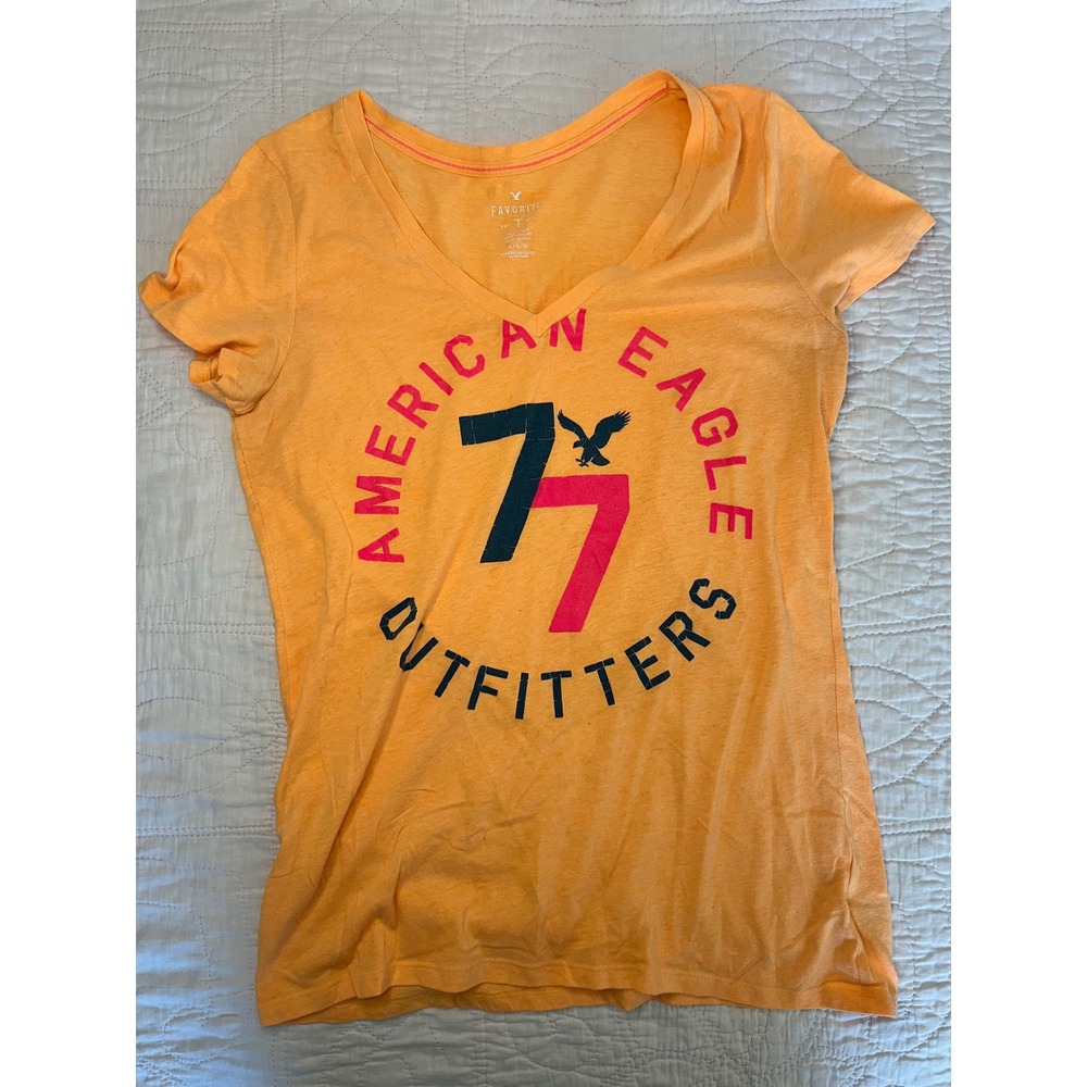 Y2K American Eagle Outfitters Favorite Tee Orange Graphic V-Neck Large L